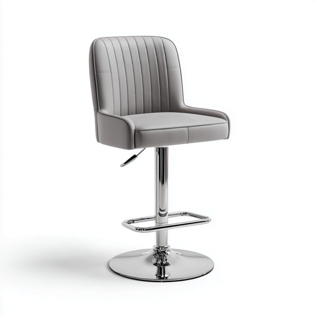 Sgabello bar girevole e regolabile con seduta grigia in ecopelle e base cromata
