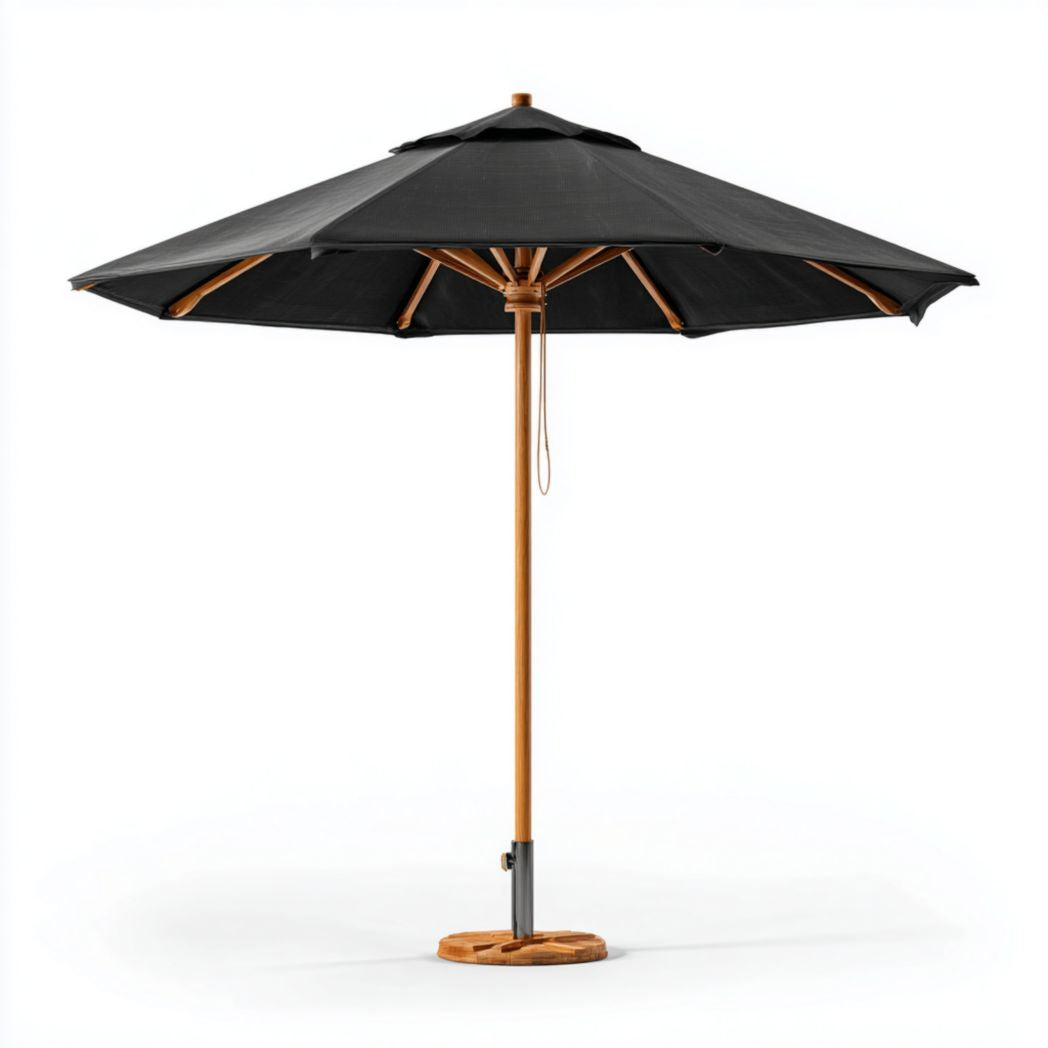 Ombrellone da giardino tondo in legno di eucalipto e poliestere nero Ø 300 cm