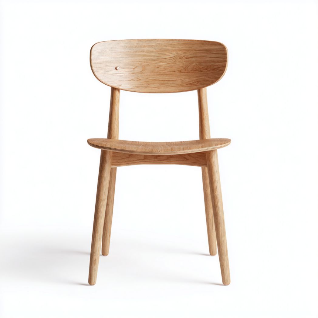 Sedia da pranzo in legno di rovere massiccio con schienale curvo