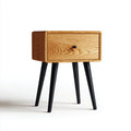 Comodino con cassetto in legno di quercia e gambe in metallo nero 40x35x50 cm